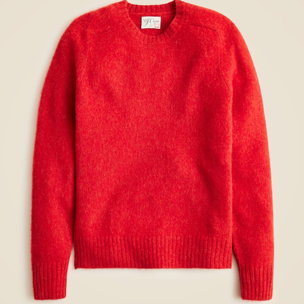 NWT J Crew 100% Brushed Wool Crewneck Sweater in Heather Cardinal Red